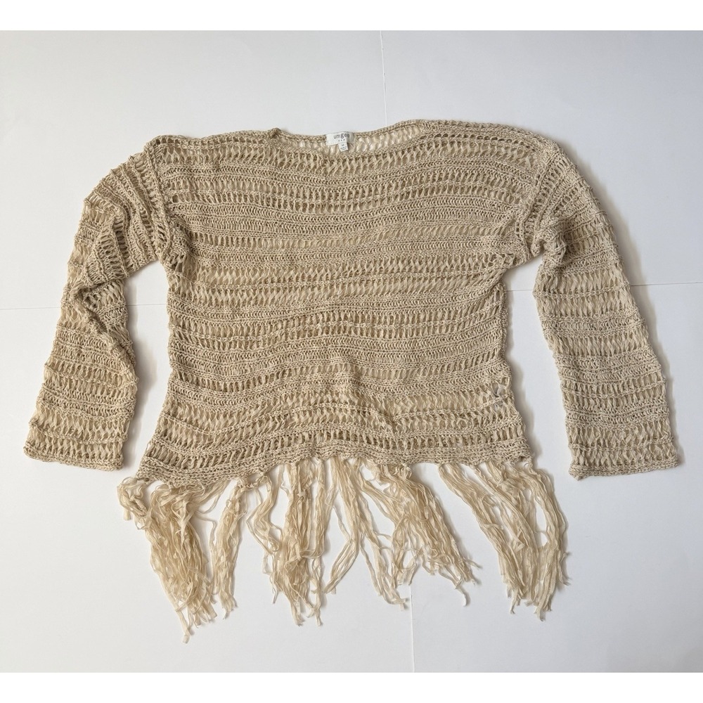 Umgee Beige Open-Knit Crochet swimsuit cover Women's M